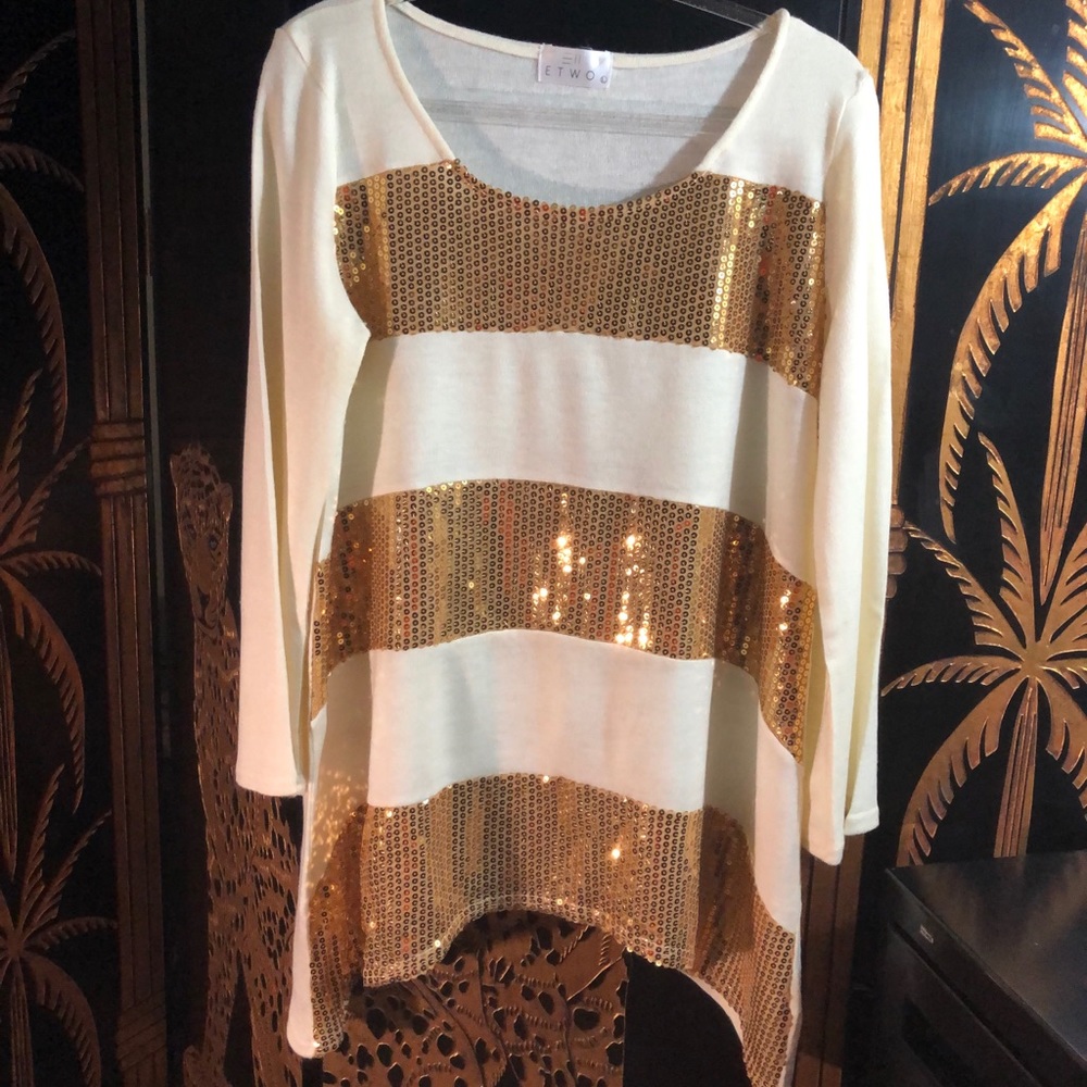 Beige and Gold Sequined Sweater- Size L